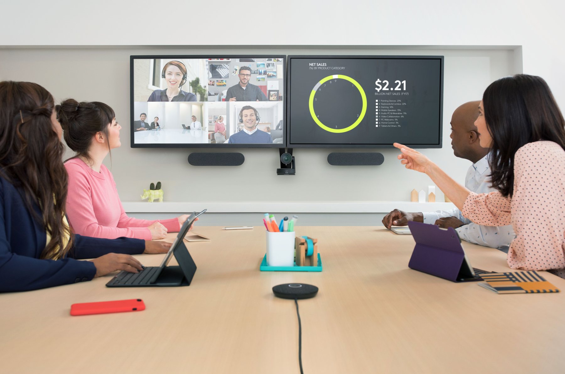 A medium conference room in use