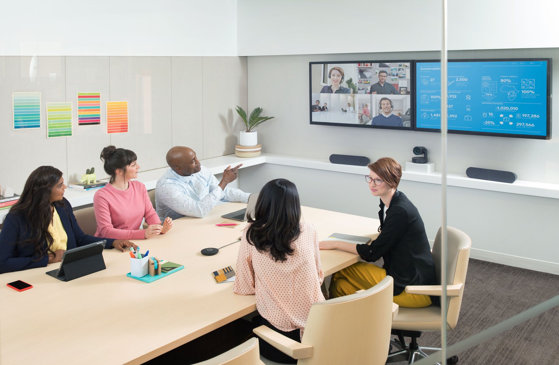 A small meeting room on a video call